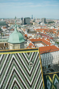 High angle view of buildings in city