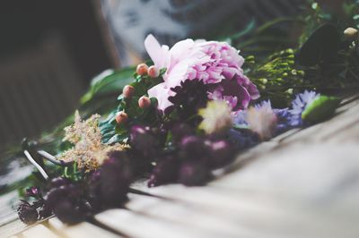 Tilt shot of flower bouquet on table