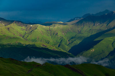 Scenic view of mountains against sky. mountains of chechnya in the caucasus in summer