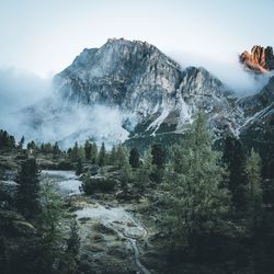 Scenic view of snow capped mountains against sky