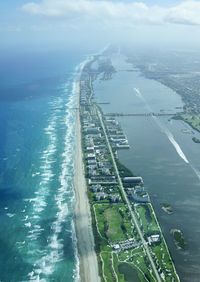 High angle view of sea against sky