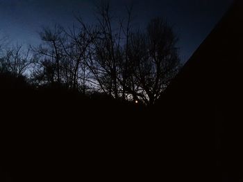 Low angle view of silhouette bare trees against sky at dusk