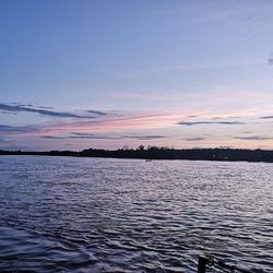 Scenic view of lake against sky at sunset
