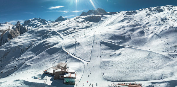 Scenic view of snowcapped mountains against sky