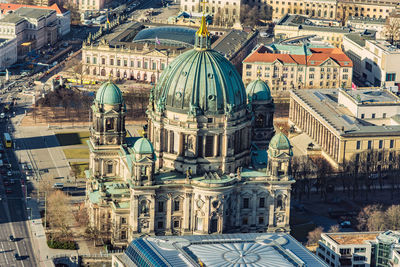 High angle view of buildings in city