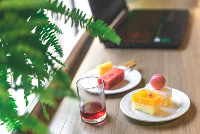 Close-up of drink served on table