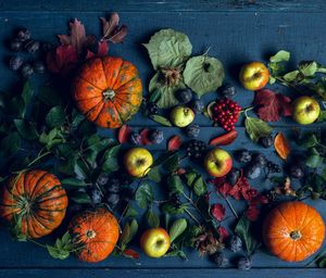 High angle view of pumpkins on table