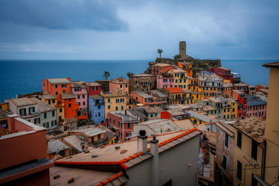 High angle view of buildings in city