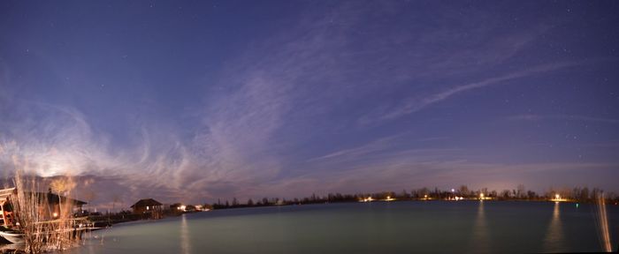 Panoramic view of illuminated city against sky at night