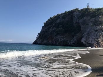 Scenic view of beach against clear sky