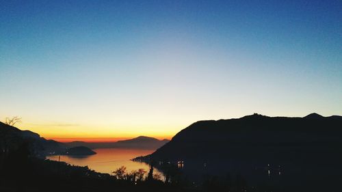 Scenic view of mountains at dusk