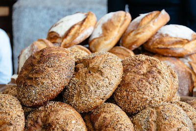 Close-up of breads for sale