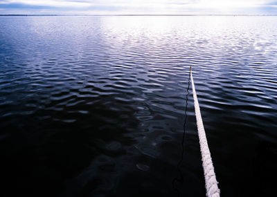 High angle view of rippled lake against sky