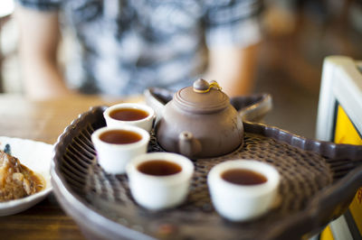 Close-up of tea served in plate