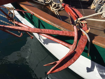 Close-up of boats in water