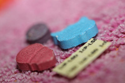 Close-up of dices on table