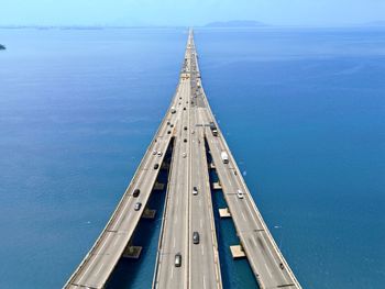 Low angle view of sea against blue sky