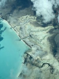 High angle view of sea shore against sky