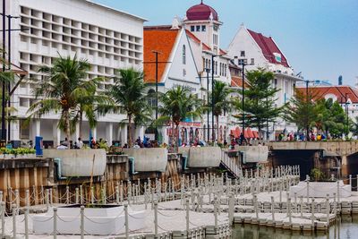 High angle view of buildings in city