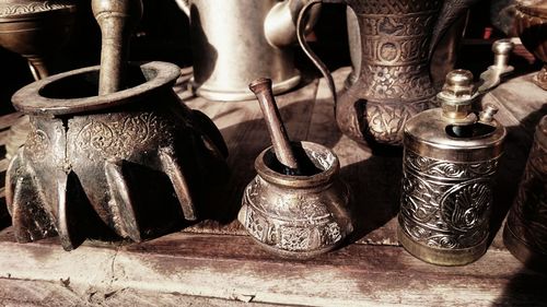 Close-up of objects on table