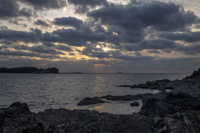 Scenic view of sea against sky during sunset