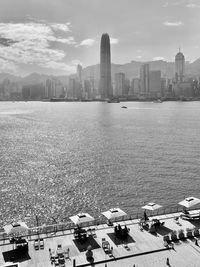 High angle view of buildings in city