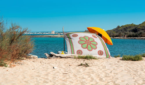 Scenic view of sea against clear blue sky