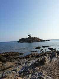 Scenic view of sea against clear sky