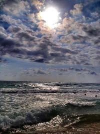 Scenic view of sea against cloudy sky