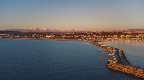 Aerial view of city at waterfront