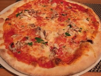 Close-up of pizza on table