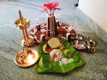 High angle view of vegetables on table