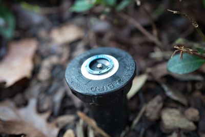 High angle view of camera on field