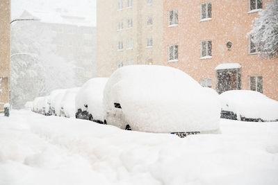 Snow on built structure in winter