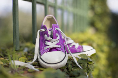 Close-up of purple canvas shoes