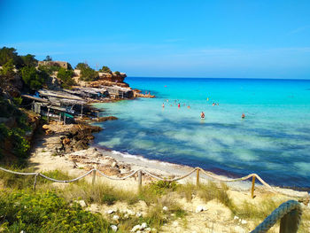 Sandy beach for summer balearic holidays in cala saona in formentera island in spain