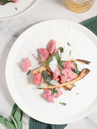 High angle view of food served in plate