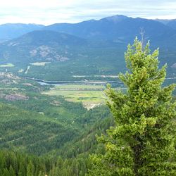 Landscape with mountain range in background