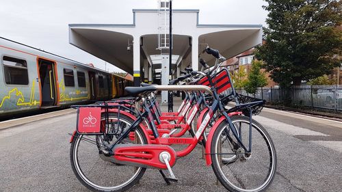 Bicycles parked on road