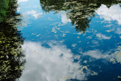 Low angle view of lake against sky