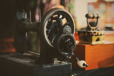 Close-up of old-fashioned sewing machine