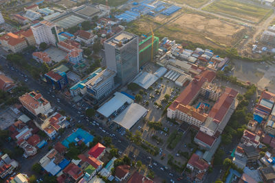 High angle view of buildings in city