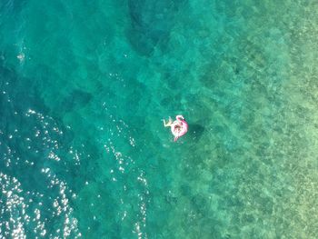 High angle view of swimming in sea