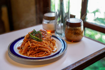 Spaghetti napolitana in a retro coffee shop.