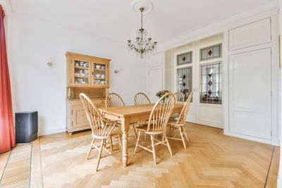 Empty chairs and tables in room