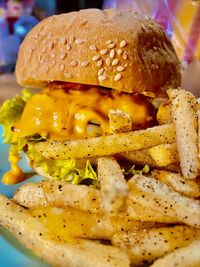 Close-up of burger in plate