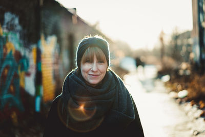 Portrait of a smiling young woman in winter