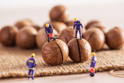 Close-up of figurines on table