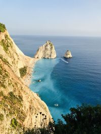 Panoramic view of sea against clear sky