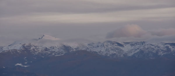 Scenic view of snowcapped mountains against sky